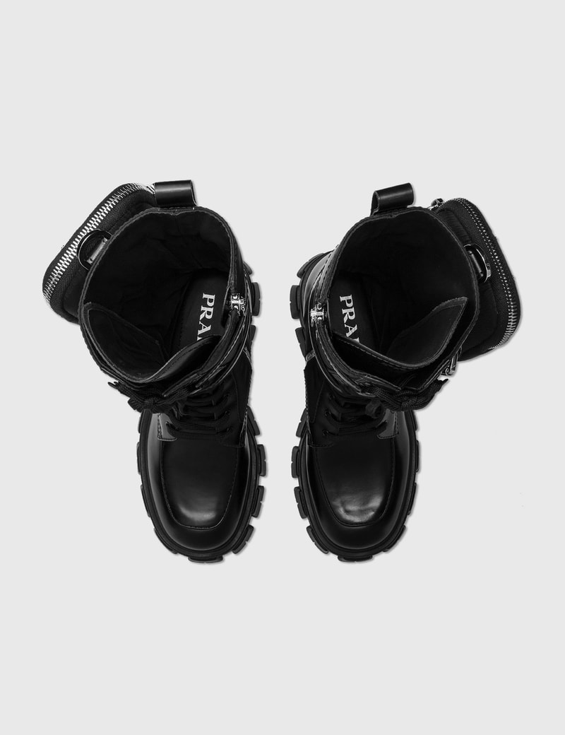 Prada - Brushed Rois Leather And Nylon Monolith Boots | HBX