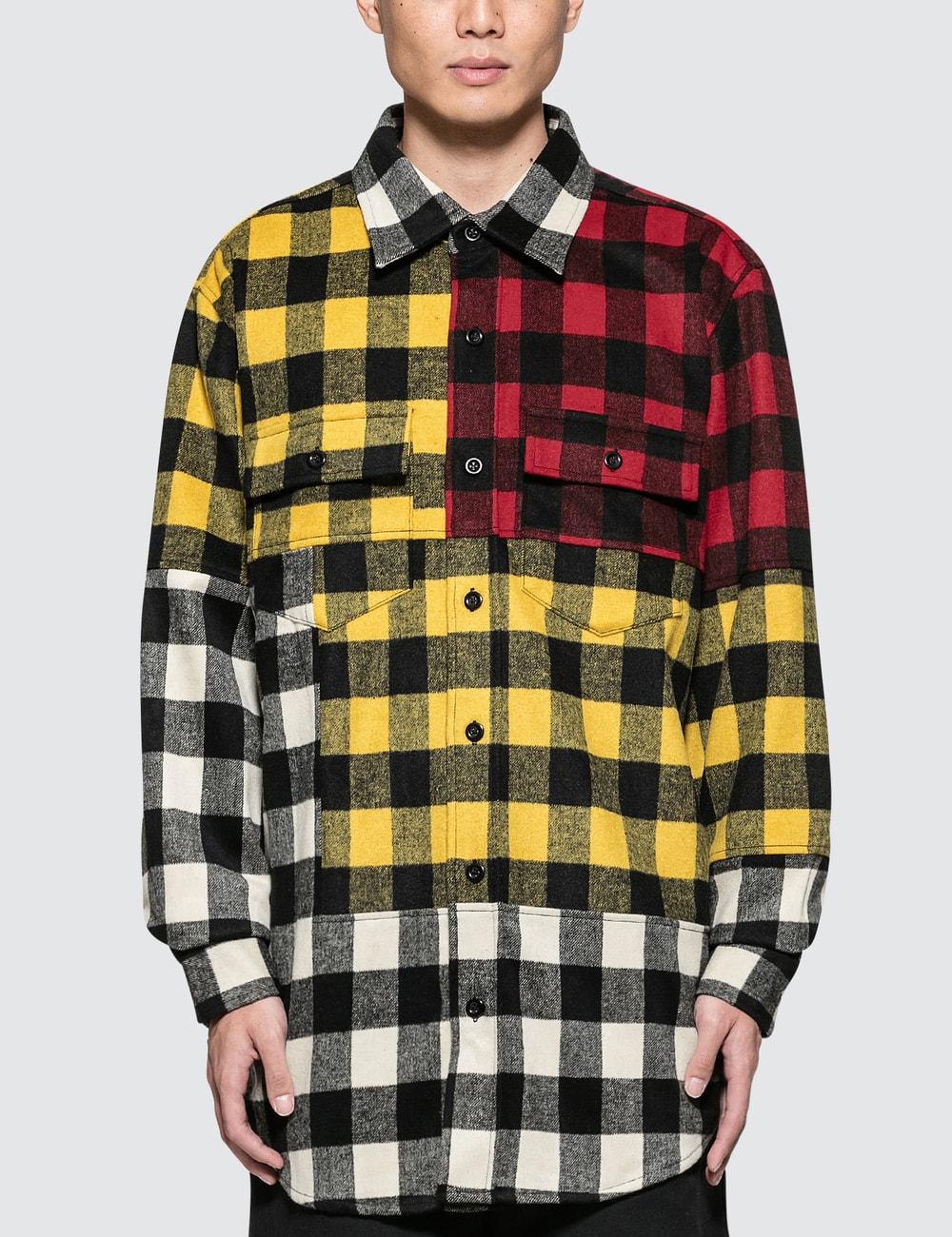 plaid print button front overshirt