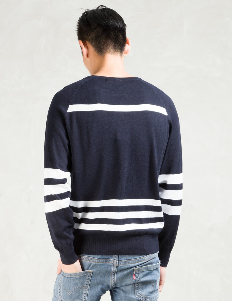 Still Good Navy/white Stripes Crewneck Pullover Sweater HBX