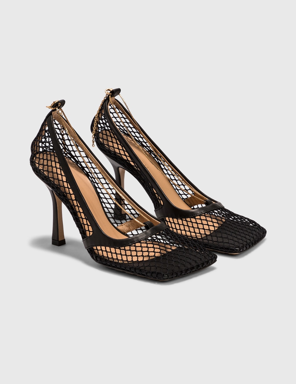 Bottega Stretch Pumps In Mesh And Berry Calf HBX