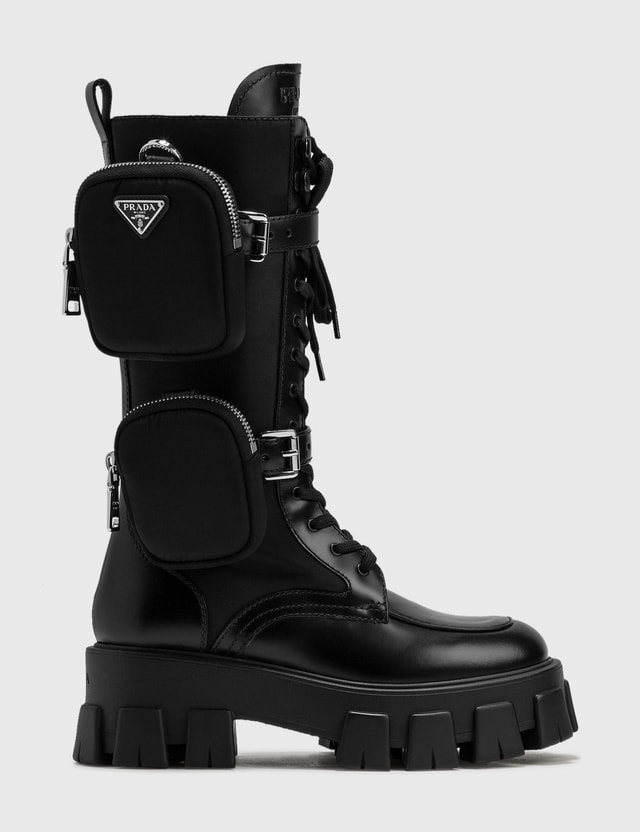Monolith brushed leather and nylon booties Clearance