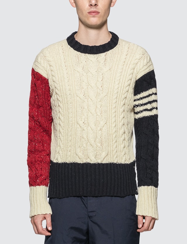 Thom Browne Cable Knit Crewneck Sweater HBX