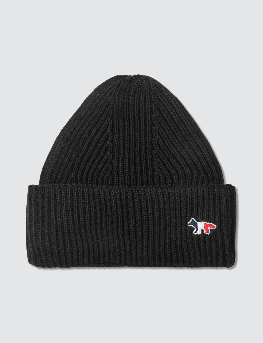 Maison Kitsune - Tricolor Fox Patch Ribbed Hat | HBX