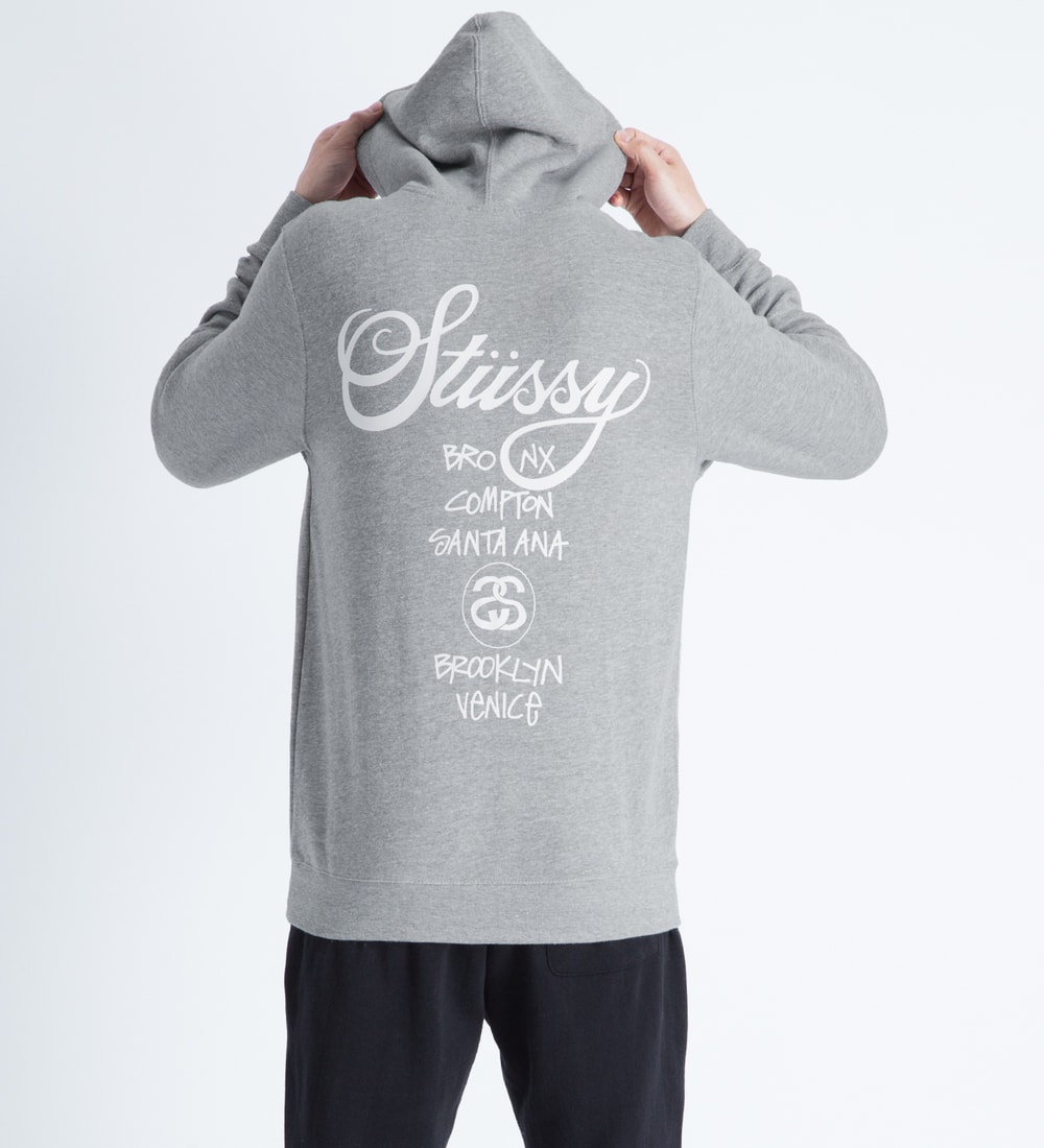 Stussy Heather Grey World Tour Hoodie HBX