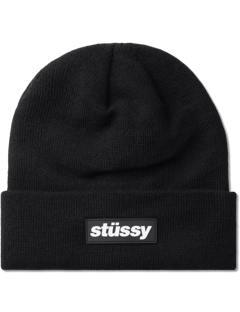 Stussy Black Stussy Rubber Patch Beanie HBX