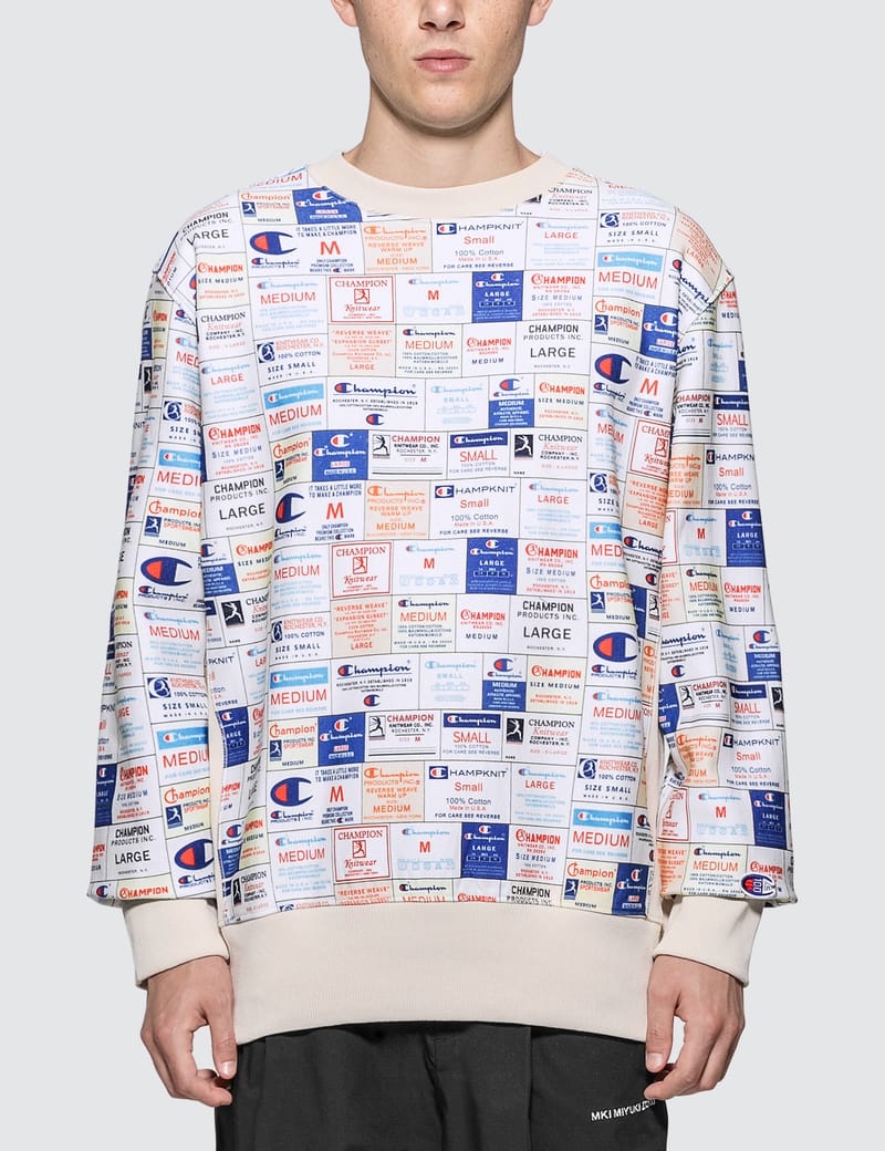 Champion all discount over print sweatshirt