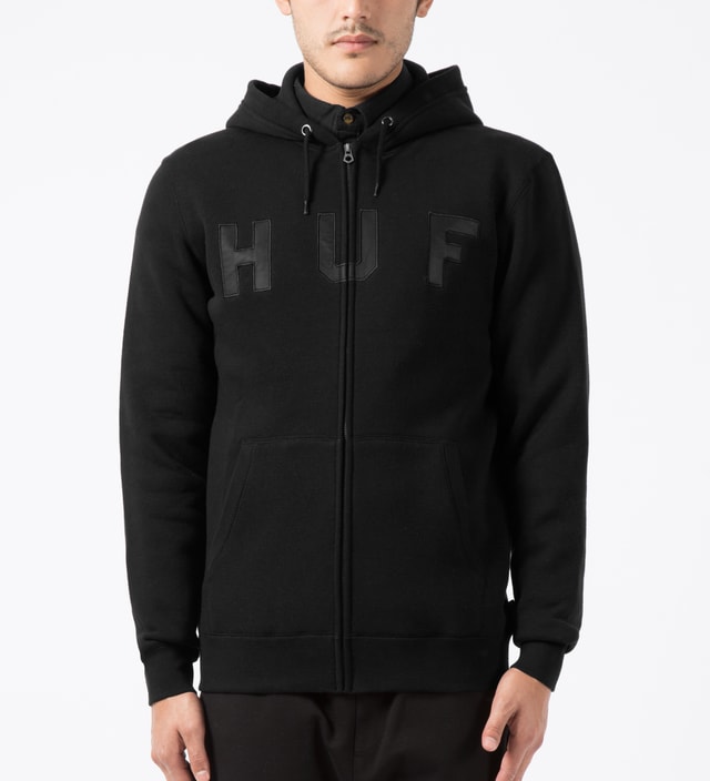 Huf - Black HUF Logo Zip Up Hoodie | HBX