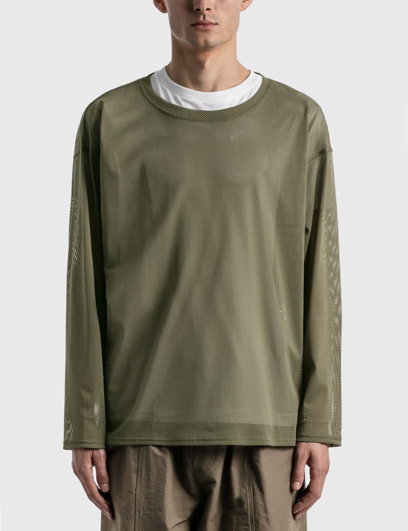 South2 West8 Knit Mesh Side Slit Crew Neck Shirt In Green | ModeSens