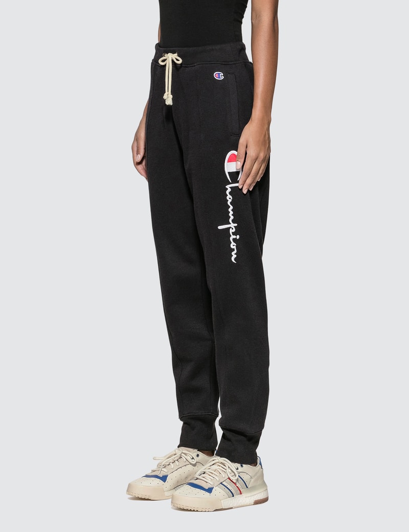 Champion Remake Sweatpants Women's XL Size cotton black type Vintage Second Hand