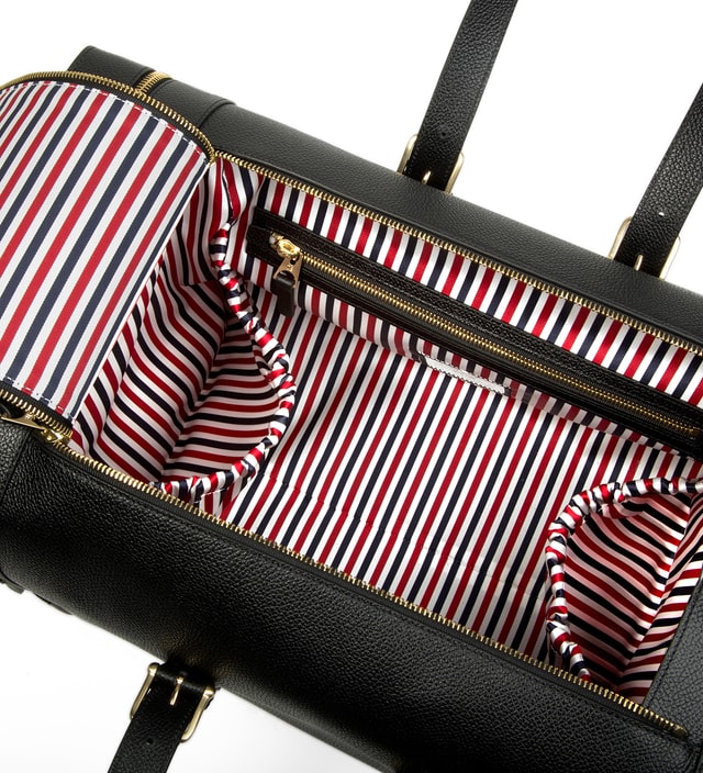 Thom Browne Black Grained Leather Duffle Bag HBX