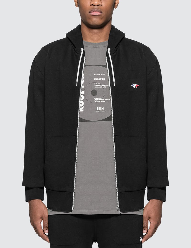Men Zip Hoodie Tricolor Fox Patch Black Men Zip Hoodie Tricolor Fox Patch Black