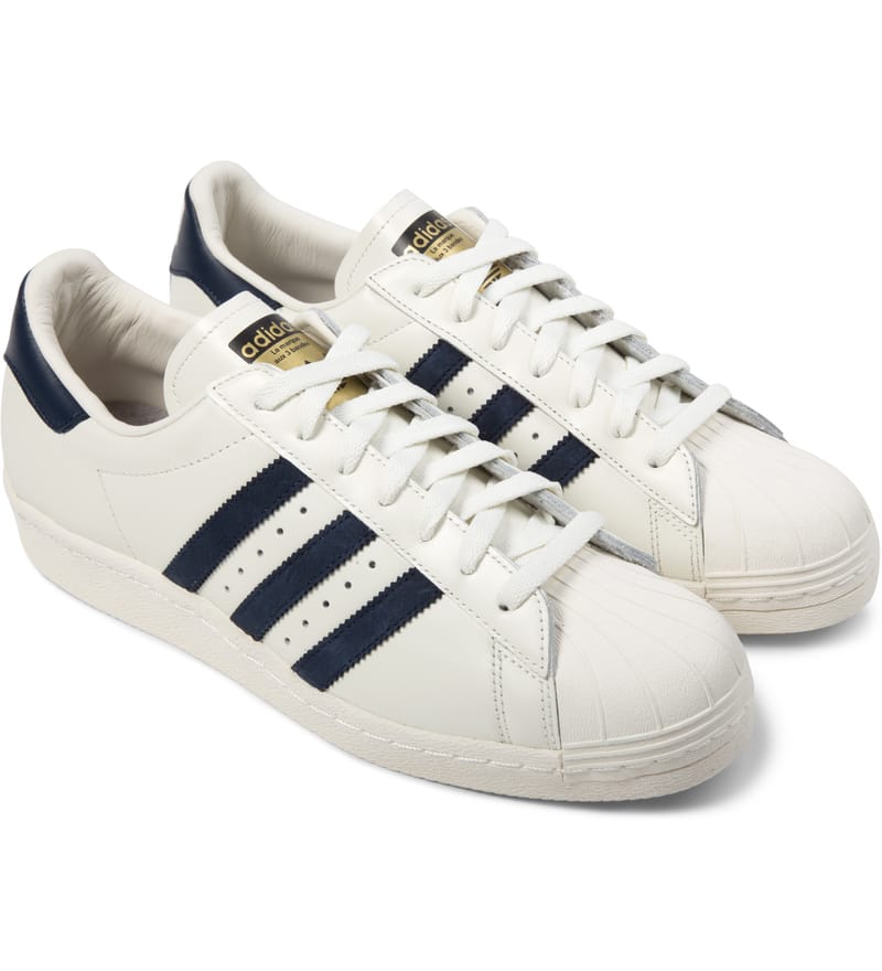 Adidas Originals blanco / Navy Superstar 80 Vintage Deluxe zapatos HBX Adidas Originals blanco / Navy Superstar 80 Vintage Deluxe zapatos HBX