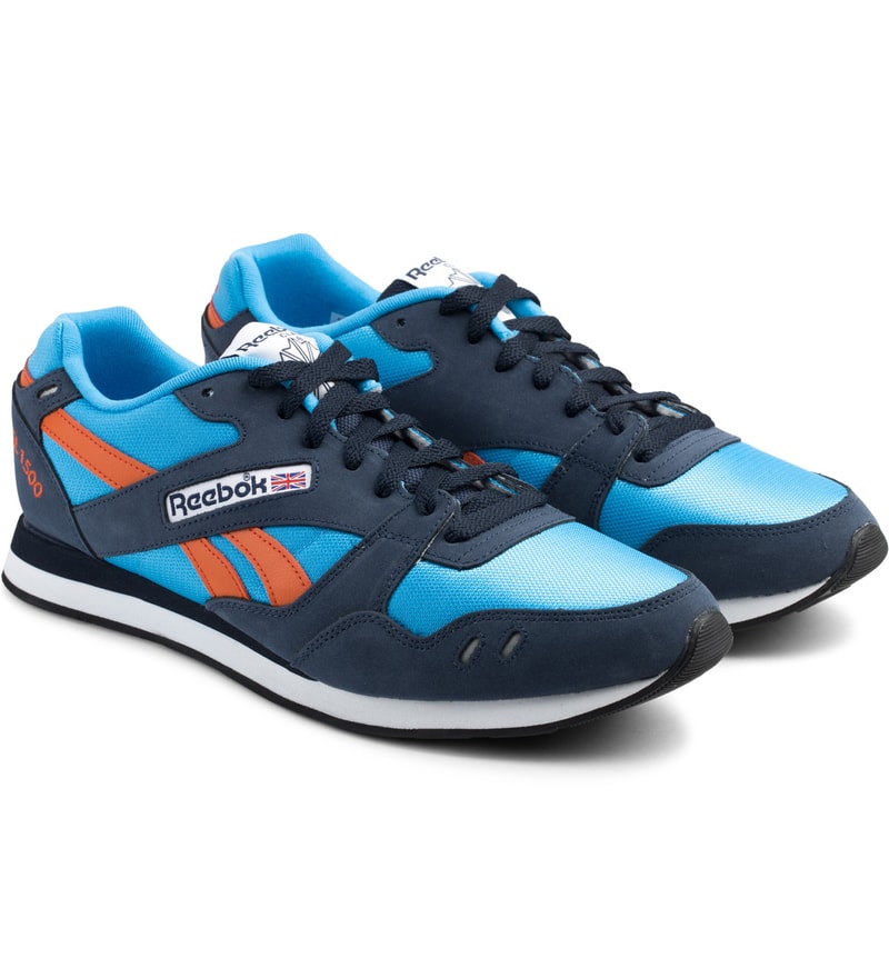 orange and blue reebok classics