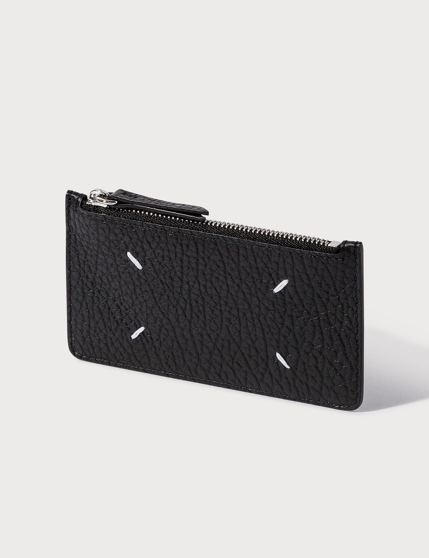 Maison Margiela Grain Leather Zip Card Holder In Black | ModeSens