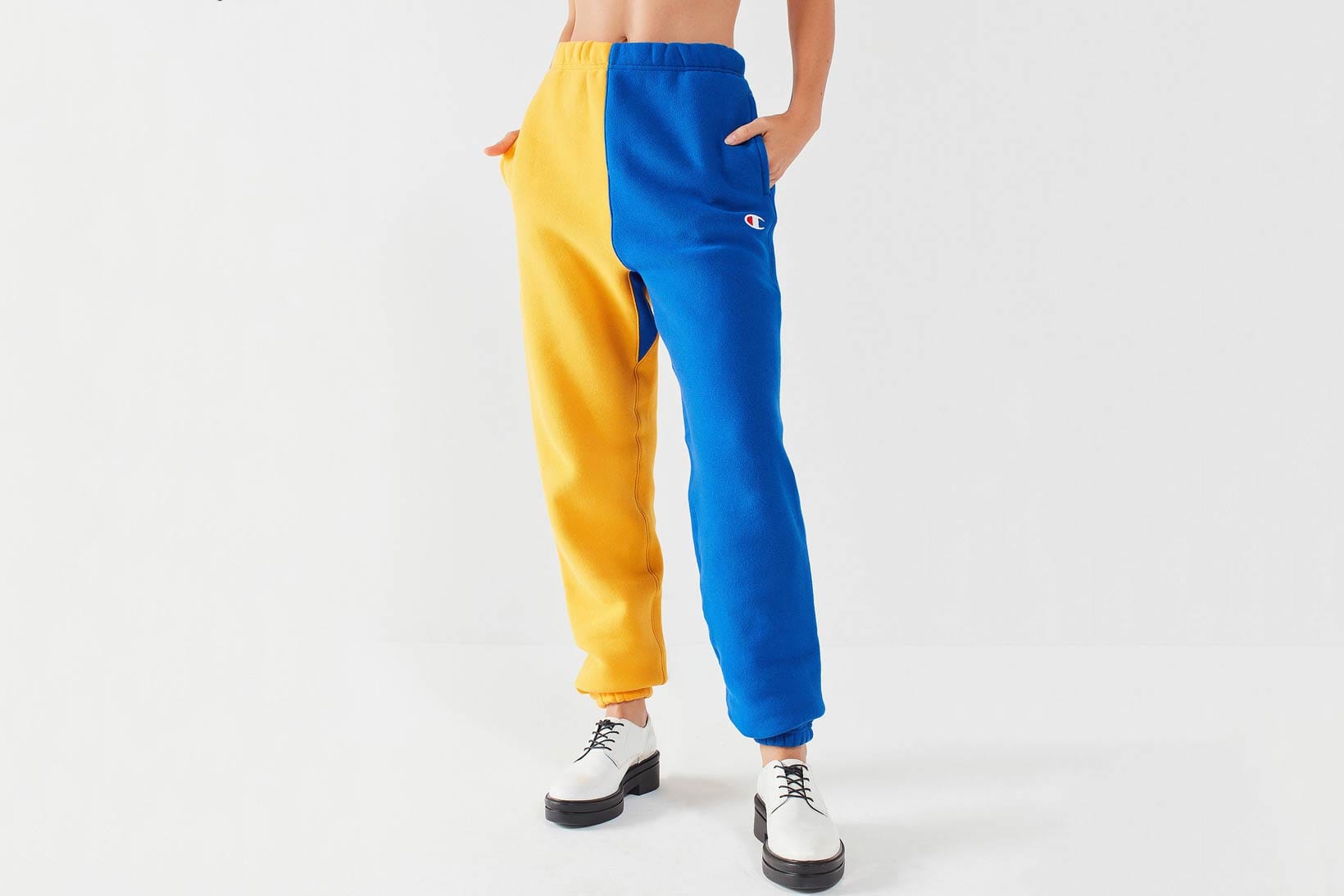 blue and yellow champion joggers