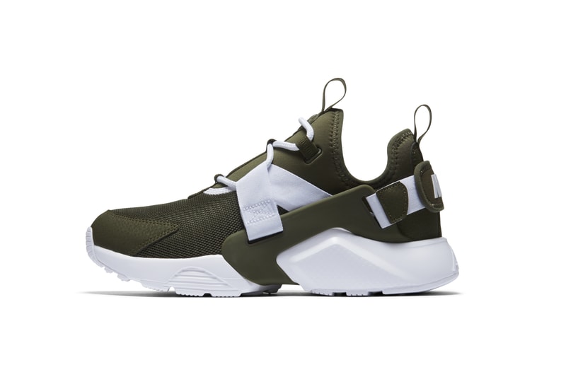 Nike Air Huarache City Low Sneaker Silhouette Shoe Khaki Particle Rose Black White Sole Retro Silhouette Street Style Shoe