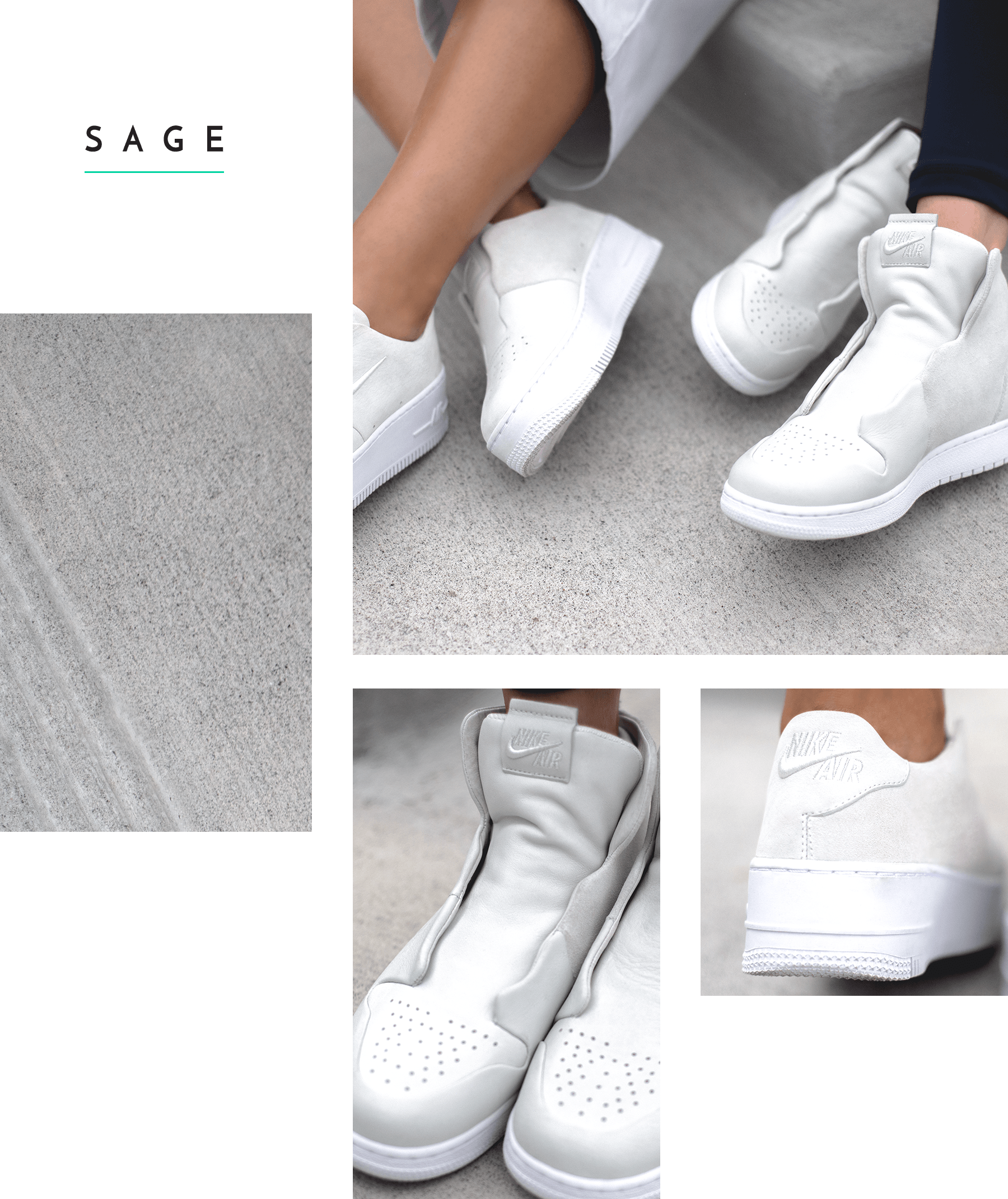 Nike The 1 Reimagined SAGE Air Force Jordan On Feet Closer Look Women Exclusive Female Designer Design Collective Minimalist White