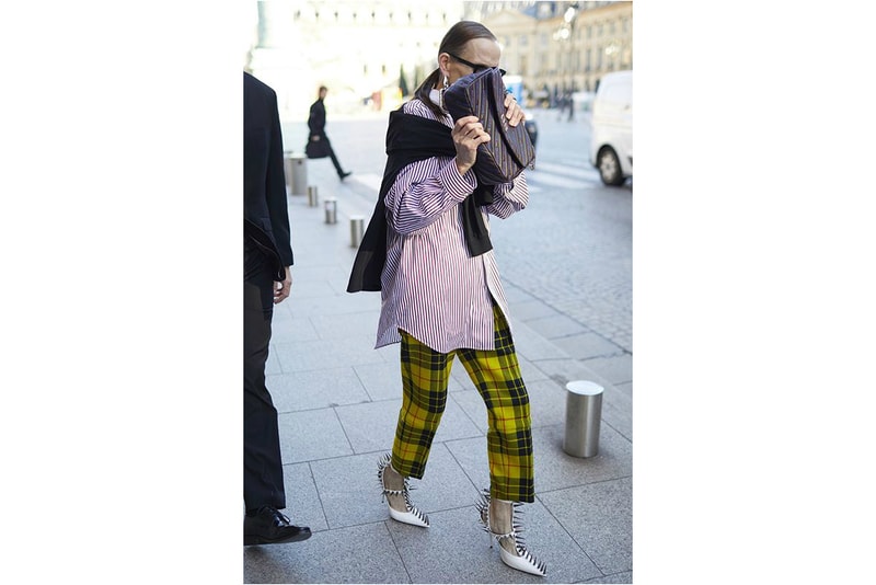 Balenciaga Spring/Summer 2018 Campaign Striped Shirt Plaid Pants Knife Pumps