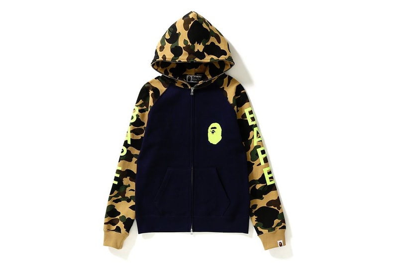 BAPE A Bathing Ape Camouflage Camo Collection Shark Face Hoodie Cozy Sweatshirt Print Orange Yellow Bold