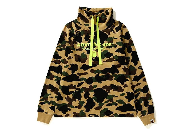 BAPE A Bathing Ape Camouflage Camo Collection Shark Face Hoodie Cozy Sweatshirt Print Orange Yellow Bold