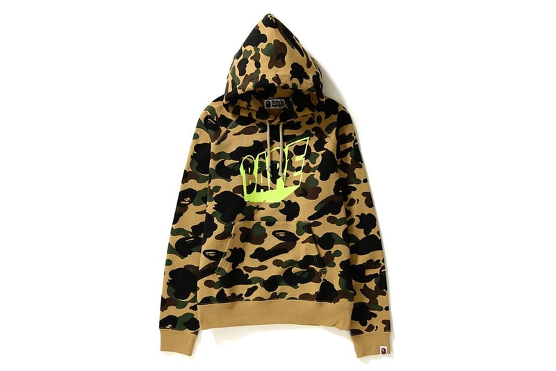 BAPE A Bathing Ape Camouflage Camo Collection Shark Face Hoodie Cozy Sweatshirt Print Orange Yellow Bold