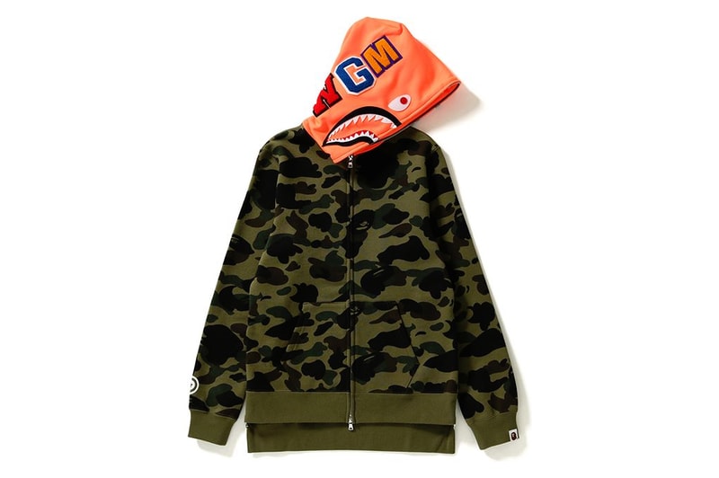 BAPE A Bathing Ape Camouflage Camo Collection Shark Face Hoodie Cozy Sweatshirt Print Orange Yellow Bold