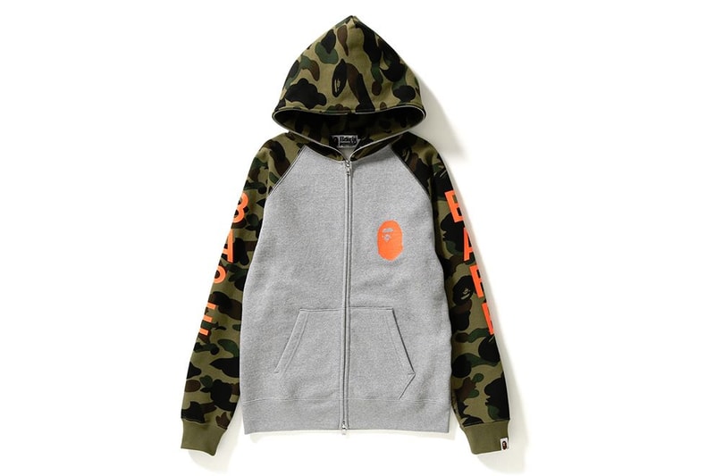 BAPE A Bathing Ape Camouflage Camo Collection Shark Face Hoodie Cozy Sweatshirt Print Orange Yellow Bold
