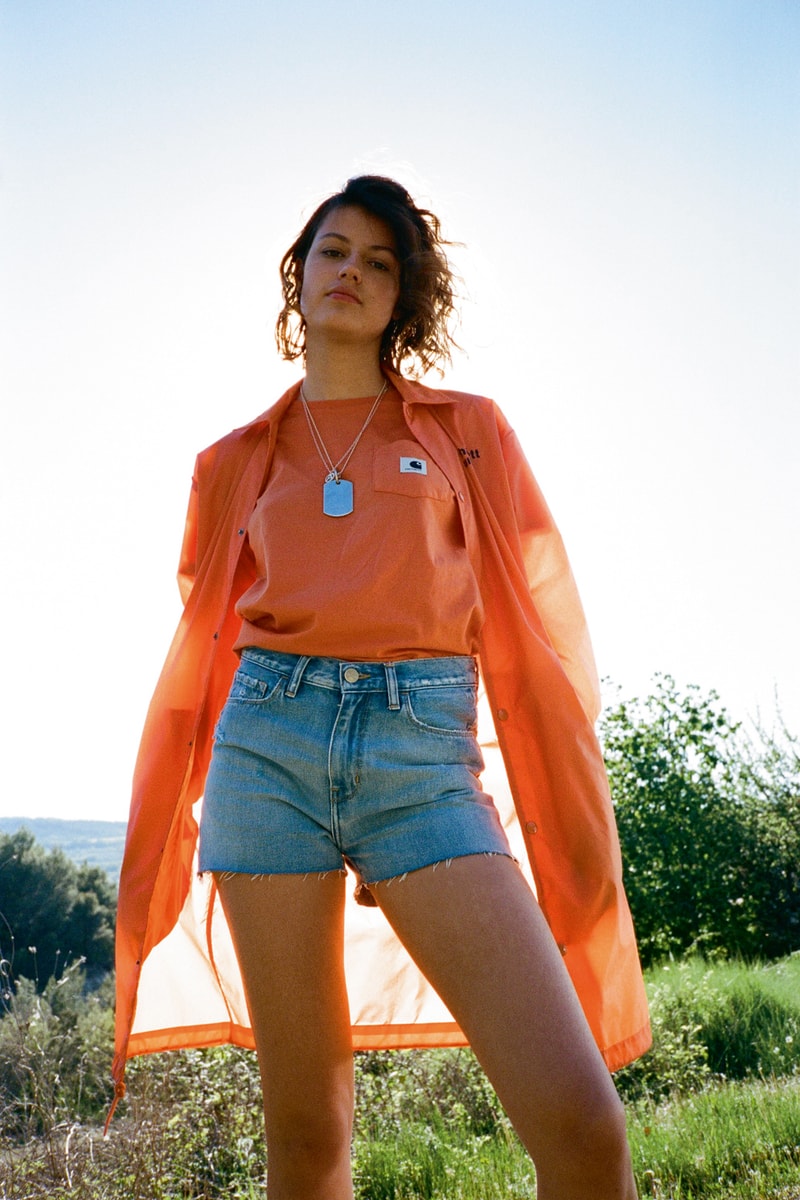 Carhartt WIP Spring/Summer 2018 Lookbook Orange Out of Office Jacket Front Shirt Denim Shorts