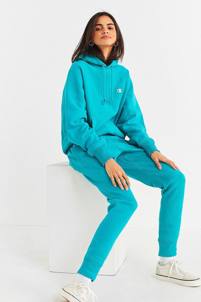Champion Urban Outfitters hoodie track jogger pants set turquoise blue