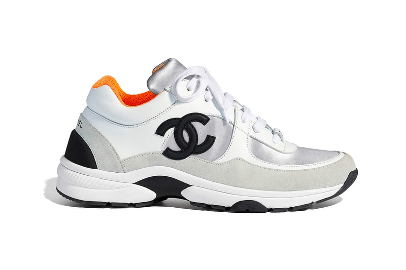 Chanel Spring Summer 2018 Pre-Collection Pre-Spring Sneaker Logo CC Double C Karl Lagerfeld White Grey Orange