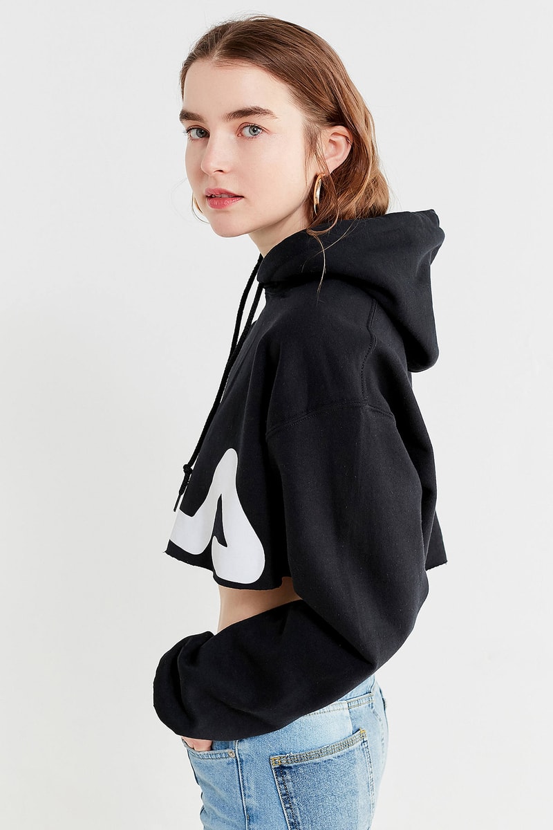 FILA Urban Outfitters Cropped Hoodie Black Sweatshirt Sweater logo