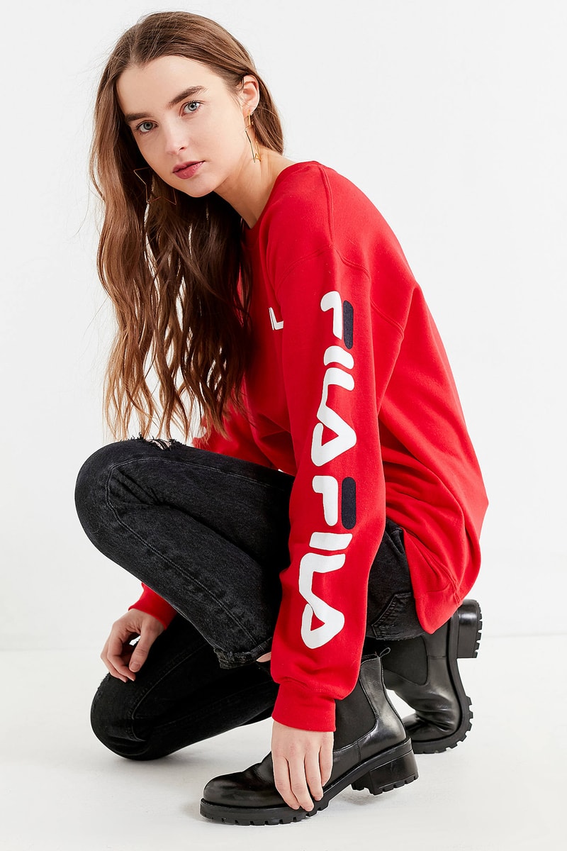 FILA Urban Outfitters Double Logo Crewneck Sweatshirt Red