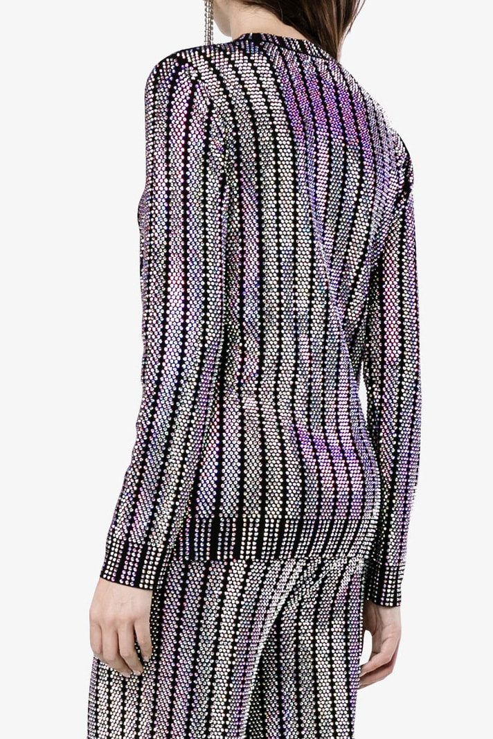 Gucci embellished embroidered iridescent sparkly shiny crystal multi-colored top jumper sweater wide leg pants two piece set browns brownsfashion.com