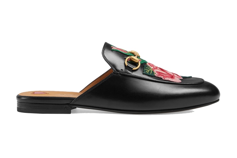Gucci Floral Embroidered Princetown Leather Slippers Pink Red Black