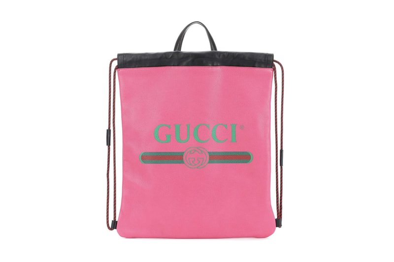 Gucci luxury leather printed drawstring backpack bag designer sports luxe 80s vintage retro logo mytheresa.com