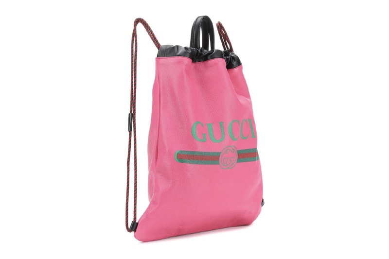 Gucci luxury leather printed drawstring backpack bag designer sports luxe 80s vintage retro logo mytheresa.com