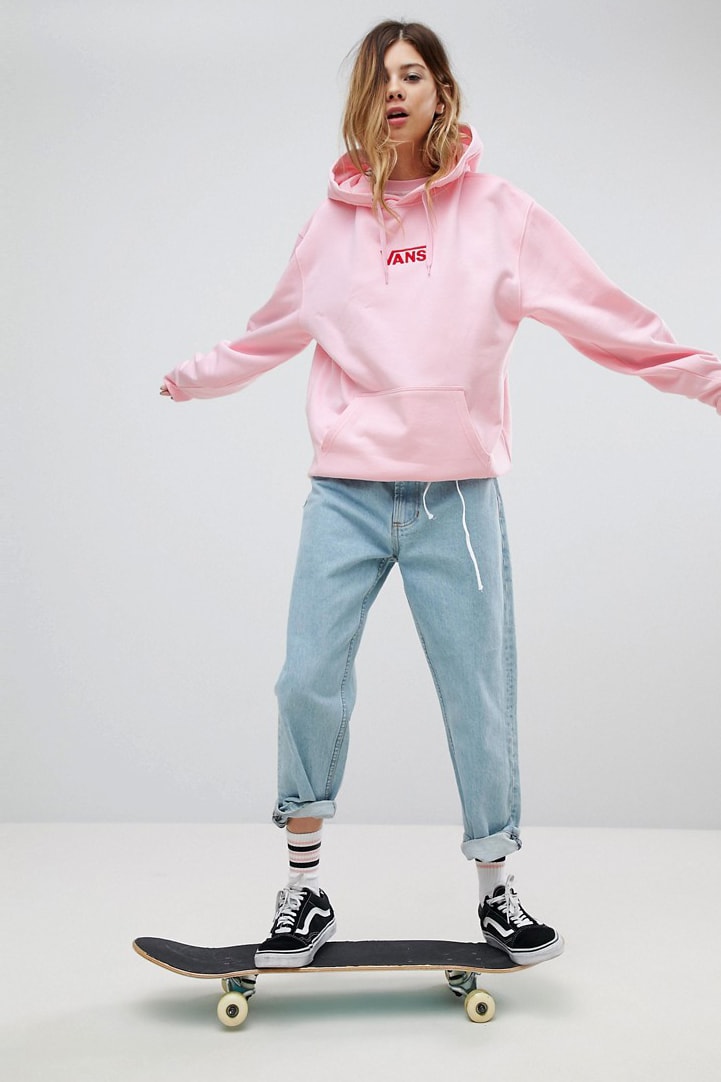 Vans womens girls apparel hoodie pastel millennial pink logo graphic red checkerboard asos where to buy