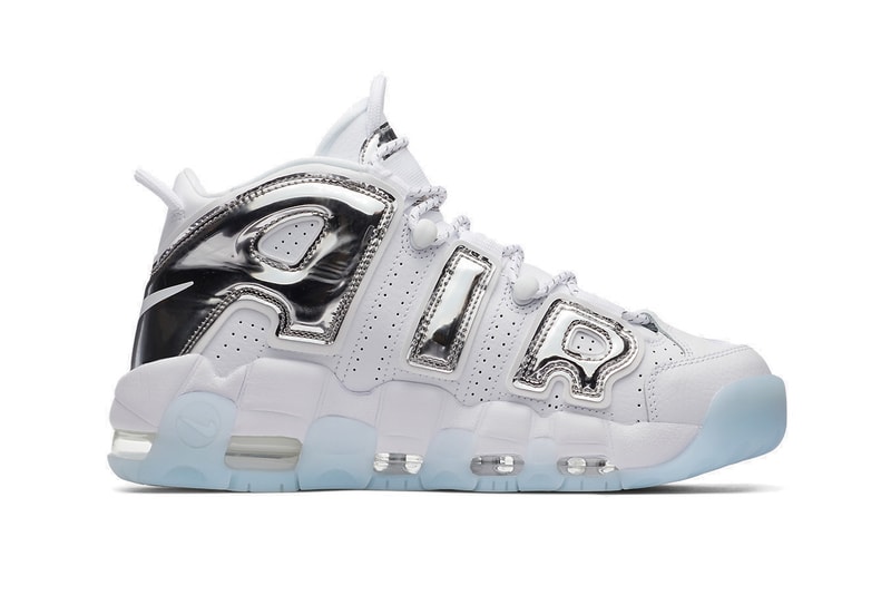 Nike Air More Uptempo Sneaker "Chrome" White Silver Holographic Mirror Shoe Silhouette Chunky Retro