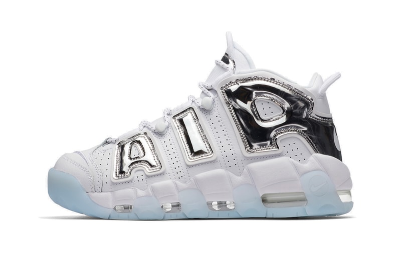 Nike Air More Uptempo Sneaker "Chrome" White Silver Holographic Mirror Shoe Silhouette Chunky Retro