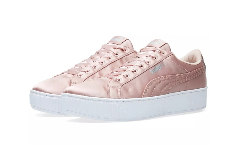puma womens platform satin glossy pastel pink chunky sneaker peach beige