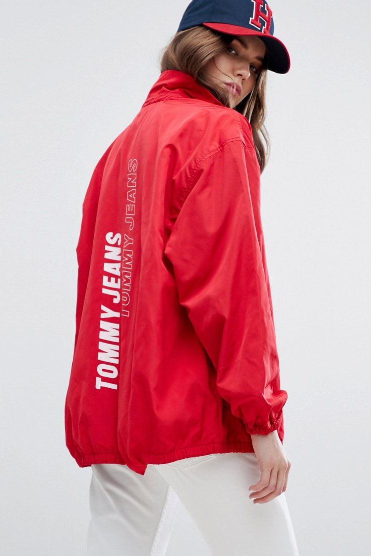 Tommy Jeans Hilfiger retro vintage nostalgic 90s red white logo branded coach jacket womens where to buy