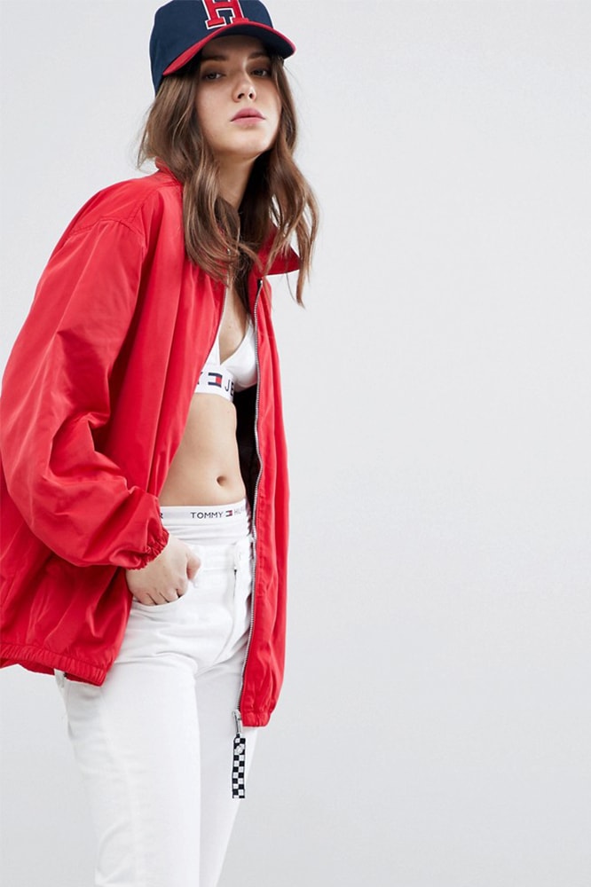 Tommy Jeans Hilfiger retro vintage nostalgic 90s red white logo branded coach jacket womens where to buy