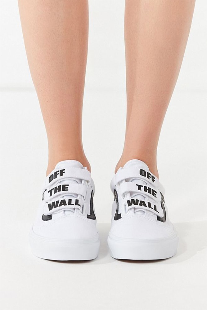 Vans Old Skool velcro strap sneakers off the wall branding logo black white urban outfitters