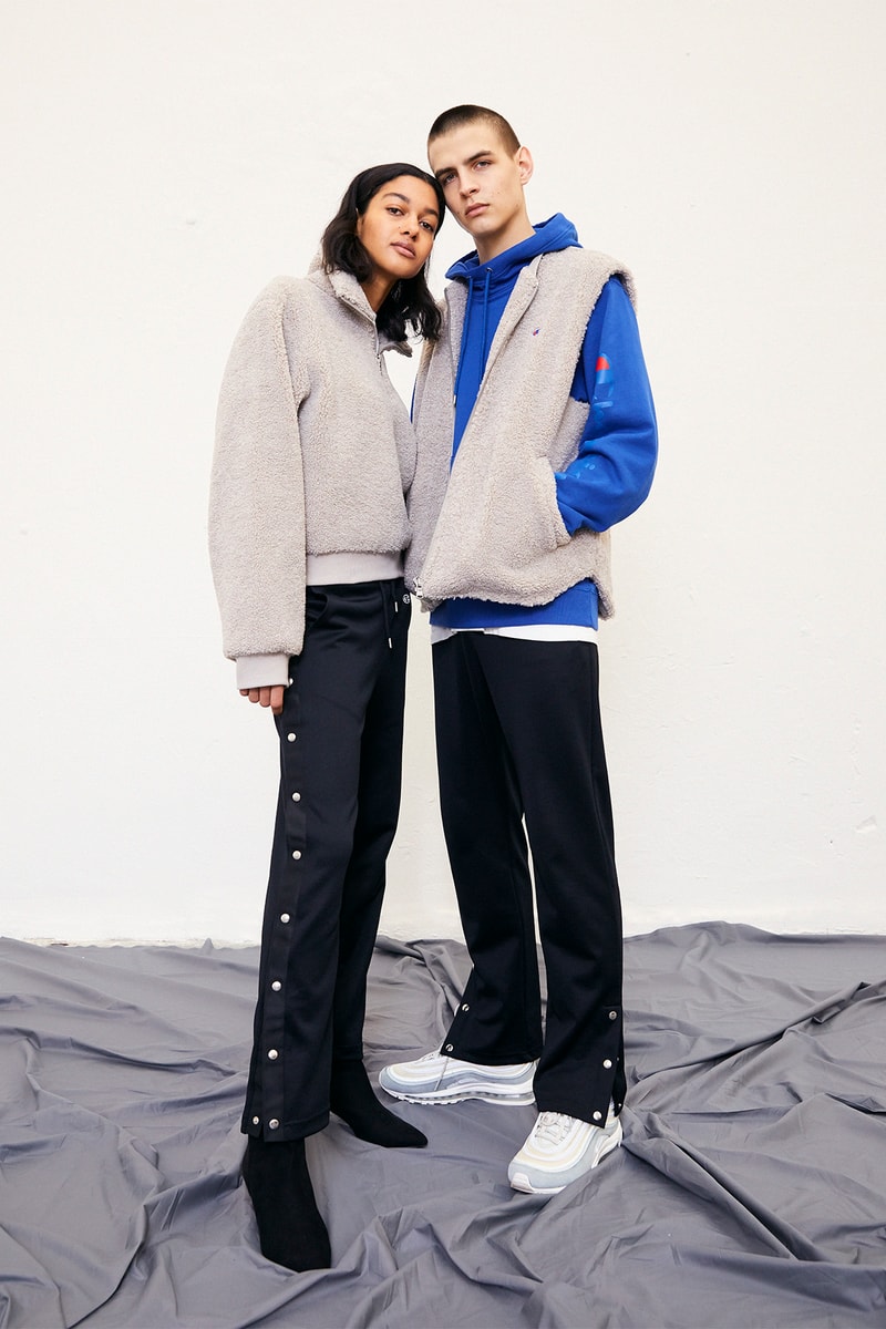 weekday champion collaboration 2018 sports bra logo hoodies T-shirts tearaway popper track pants where to buy