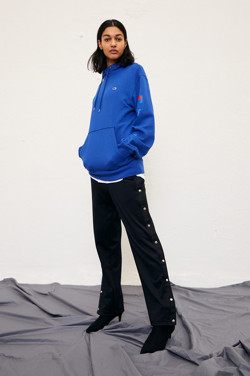 weekday champion collaboration 2018 sports bra logo hoodies T-shirts tearaway popper track pants where to buy