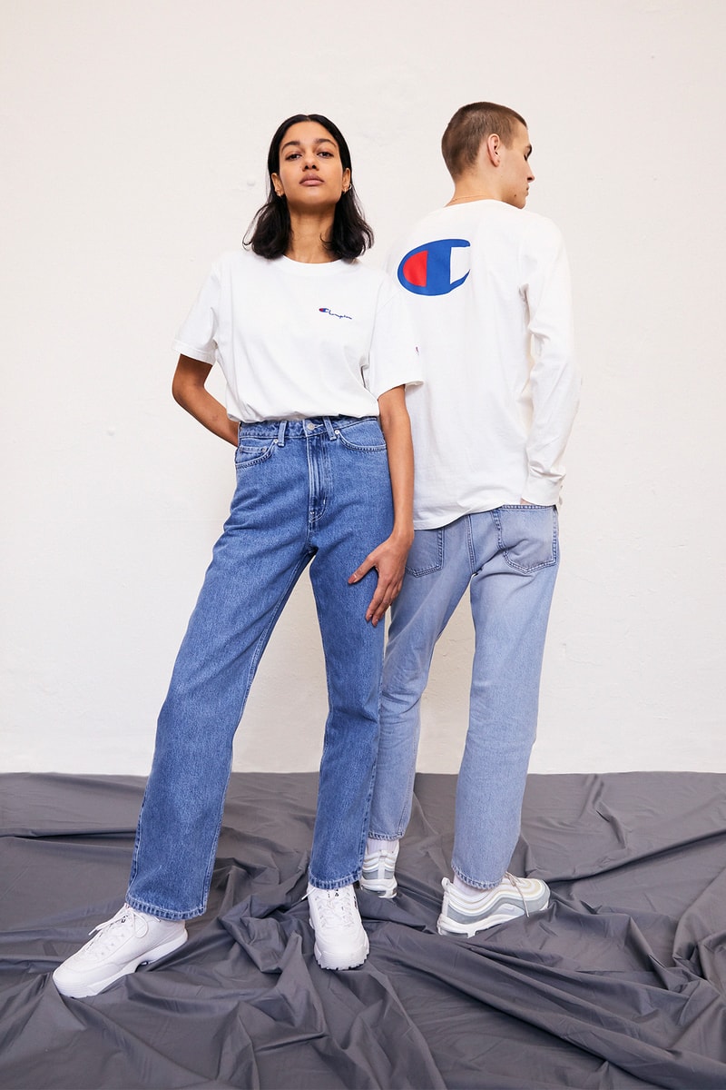 weekday champion collaboration 2018 sports bra logo hoodies T-shirts tearaway popper track pants where to buy