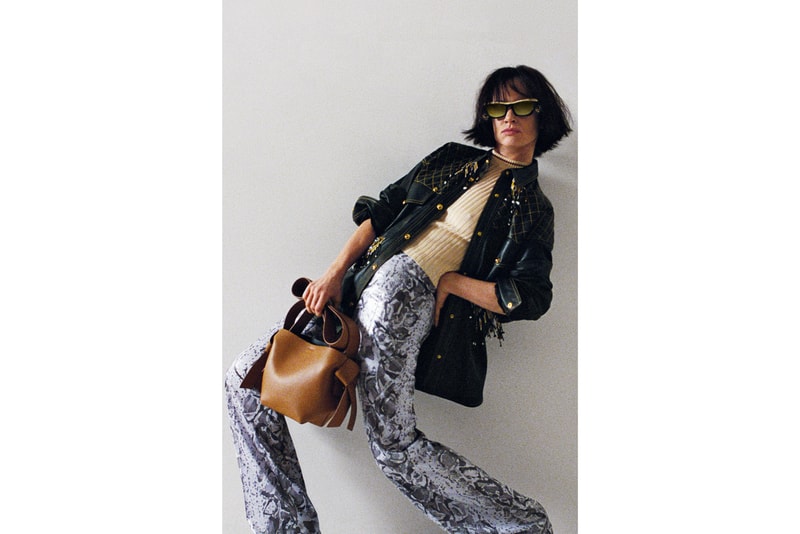Acne Studios Spring/Summer 2018 Campaign Snakeskin Pants Denim Jacket Brown Leather Bag