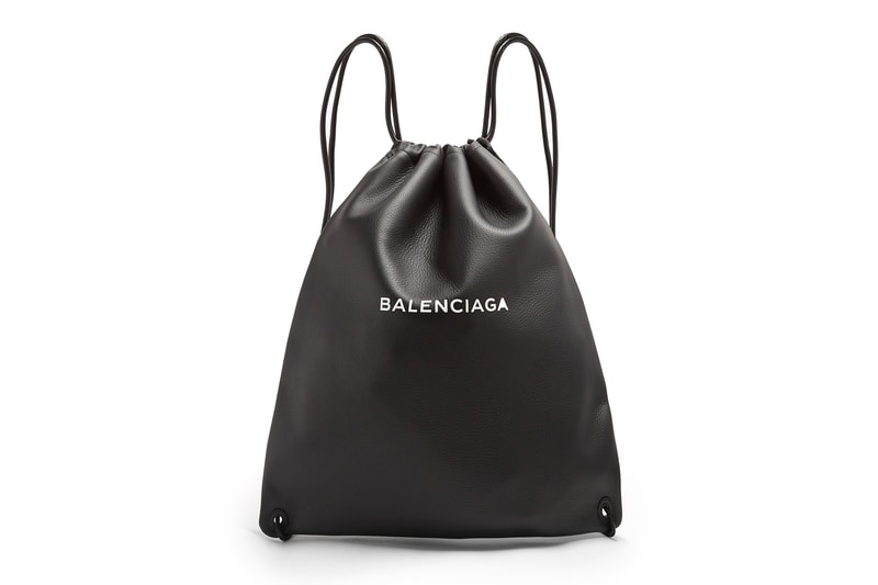Balenciaga Logo Print Black Leather Drawstring Backpack Matchesfashion Demna Gvasalia Bag