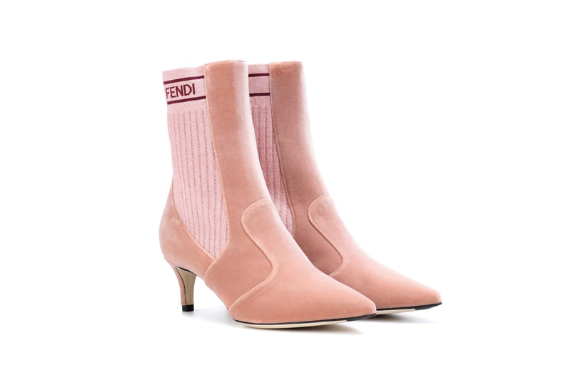 Fendi Pink Velvet Heeled Sock Boots Karl Lagerfeld Logo
