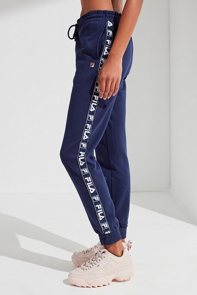 FILA taped logo mitzi jogger pants womens navy cozy ladies girls urban outfitters sportswear where to buy